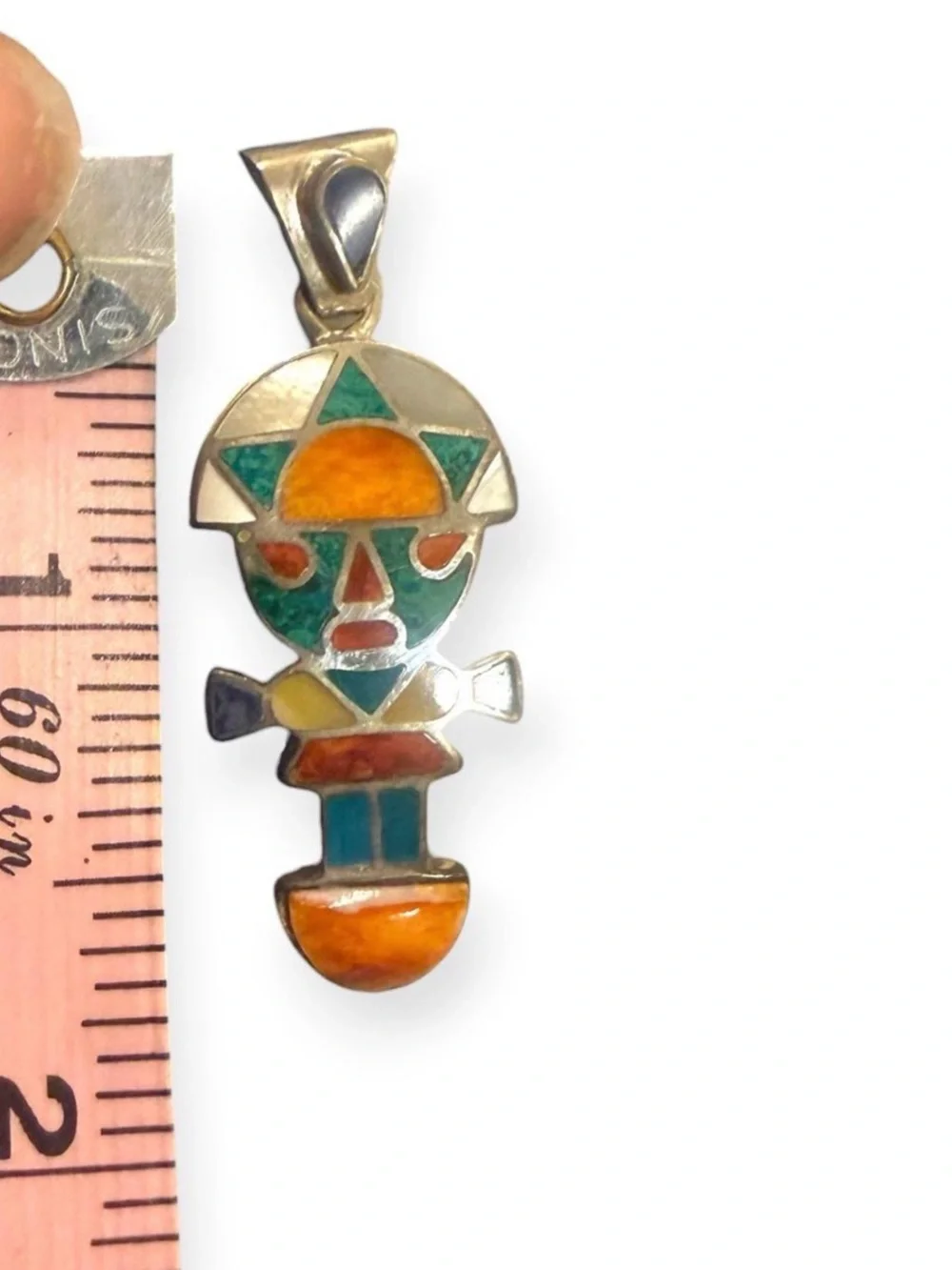 Handcrafted Unisex Peruvian 925 Sterling Silver & Enamel Tumi Multicolor Pendant